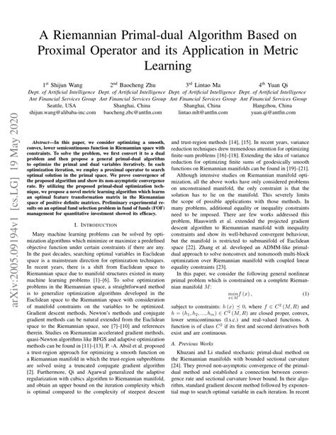 Pdf A Riemannian Primal Dual Algorithm Based On Proximal Operator And Its Application In