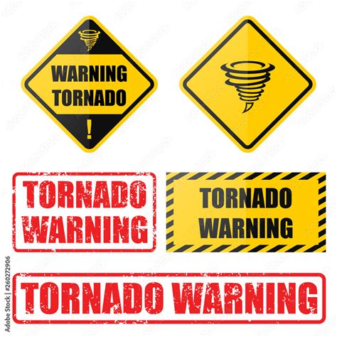 Tornado warning set with road signs and gurnge style stamps and badges ...