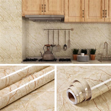 Yenhome Marble Contact Paper Peel And Stick Backsplash Wallpaper 24 X 120 Yellow Marble