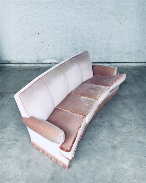 Vintage 1950s Design Pink Velvet Curved Sofa W Fringe At 1stdibs