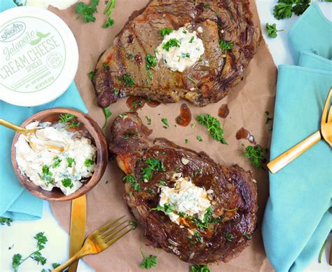 Garlic And Thyme Grilled Ribeye Steak With Creamy Jalapeno Butter