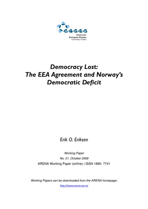 (PDF) Democracy Lost: The EEA Agreement and Norway’s Democratic Deficit