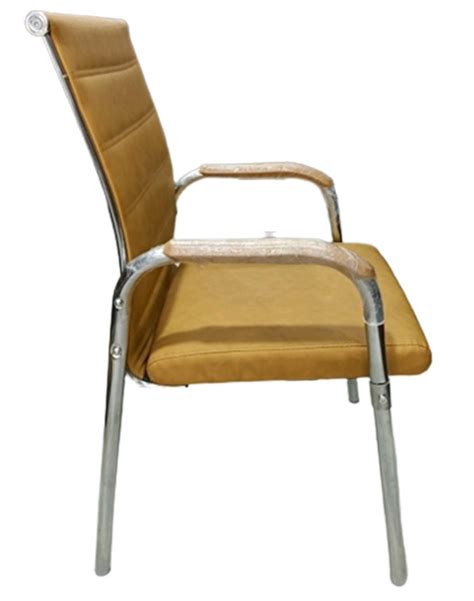 Light Brown And Silver Stainless Steel Rexine Armrest Visitor Chair At