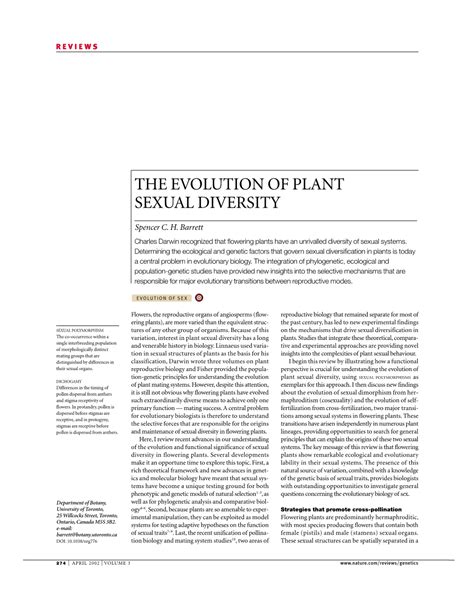 The Evolution Of Plant Sexual Diversity DocsLib