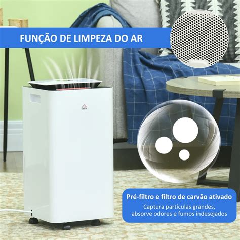 Desumidificador Eletrico - HOMCOM Desumidificador Elétrico 12L/dia Depósito 2,5L Silencioso com 5 ...