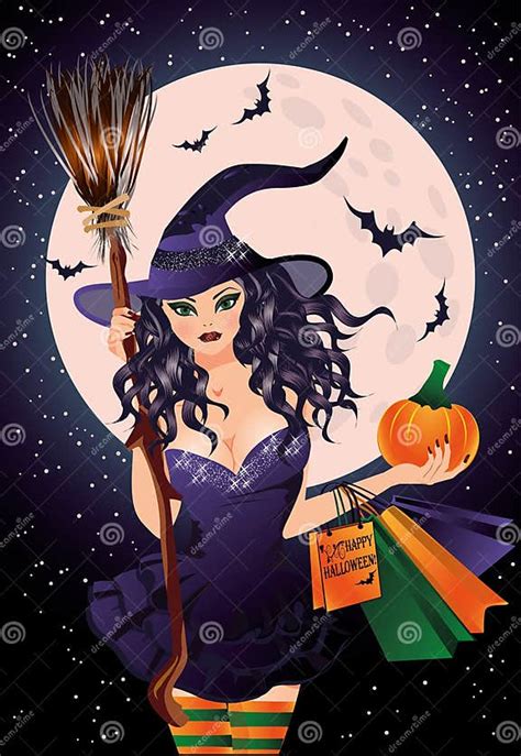 Halloween Sale Sexual Witch And Pumpkin Shopping Bags Stock Vector