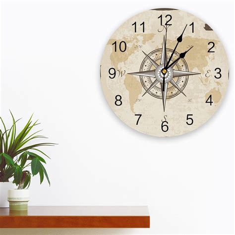 Compass Nautical Map Wall Clock Silent Digital Clocks For Home Bedroom