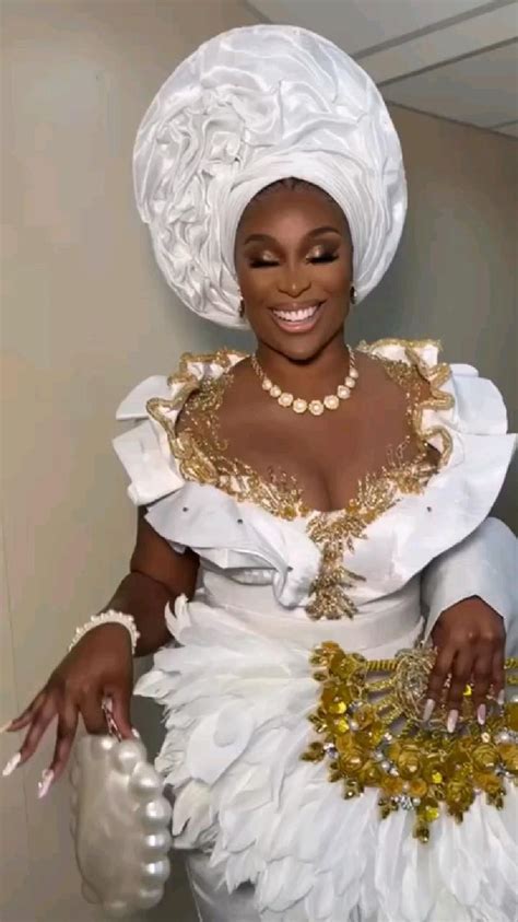 White Gold Asooke Outfit For Yoruba Brides African Wedding Attire