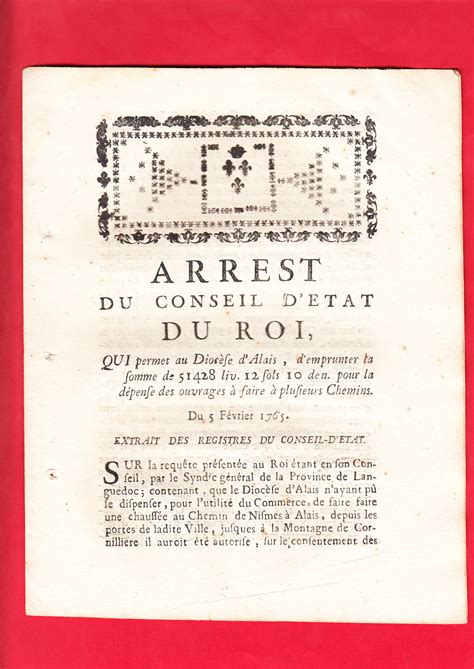 Arrest Du Conseil D Etat Du Roi Qui Permet Au Dioc Se D Alais D