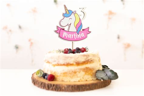 Cake Topper Unicornio Personalizado Nombre Y Edad Five Smiles