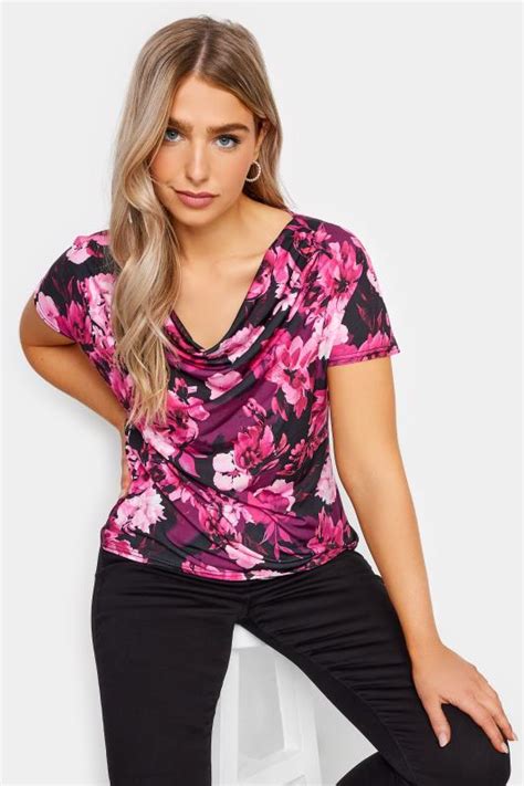 M Co Pink Floral Print Cowl Neck Top M Co