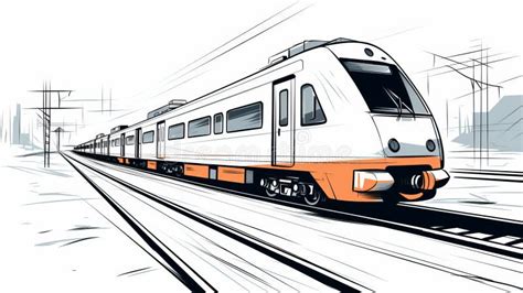 Streamlined Design: a Black and White Sketch of a Train on the Tracks ...