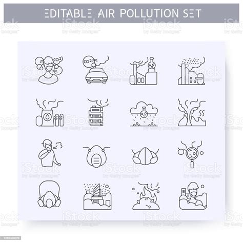 Air Pollution Line Icons Set Editable Stock Illustration Download Image Now Landfill Icon