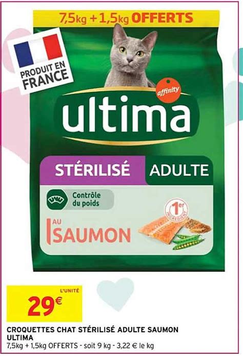 Promo Croquettes Chat Stérilisé Adulte Saumon Ultima chez Intermarché