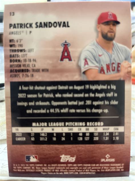 Topps Stadium Club Red Foil Patrick Sandoval Ebay