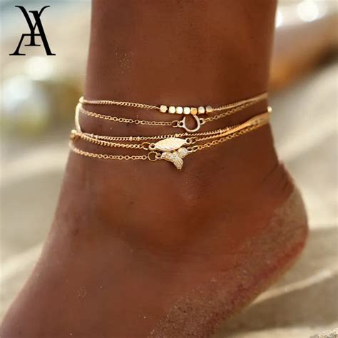 Vintage Elephant Leaf Anklets For Women Girls New Gold Color Pendant