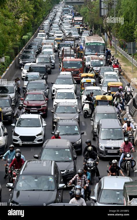 Noida India April 14 Traffic Jam Seen On Noida Greater Noida