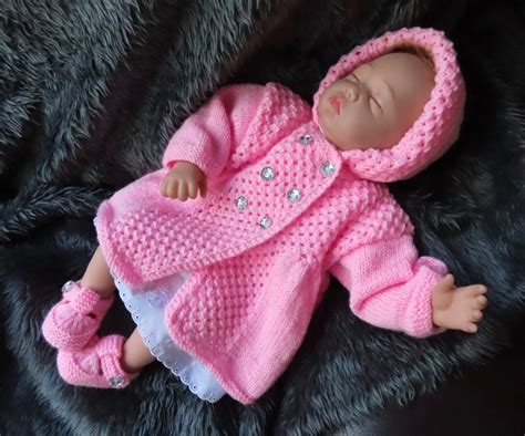 Baby Girl Hand Knitted Baby Matinee Set Jacket Cardigan Bonnet Shoe