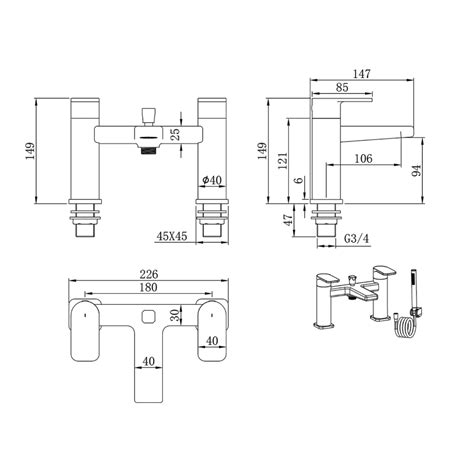 Abacus Edge Anthracite Deck Mounted Bath Shower Mixer Sanctuary