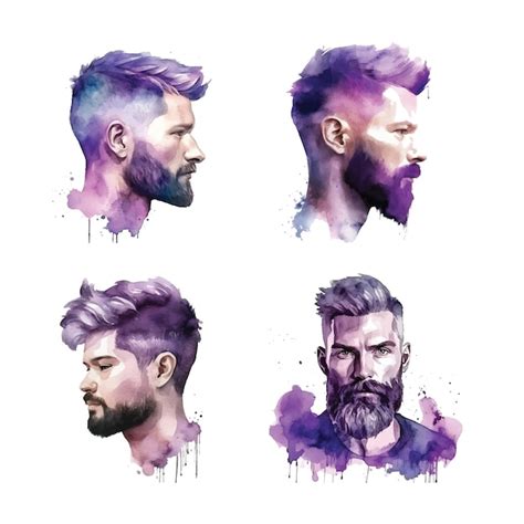 Homme Aux Cheveux Violets Collection De Peinture Aquarelle Vecteur