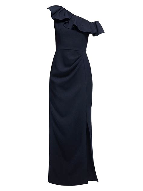 Shoshanna Virgina Crepe One Shoulder Gown In Navy 55 Off Editorialist