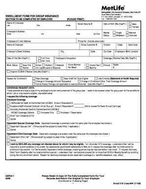 Fillable Online Metlife Application Ee Lives Claremont Insurance