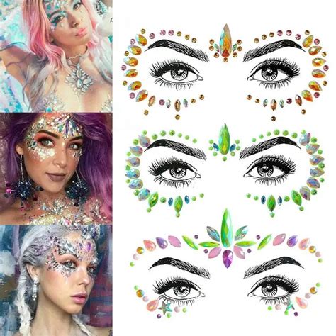 Face Tattoo Stickers Glitter Festival Party Rhinestone Face Stickers ...