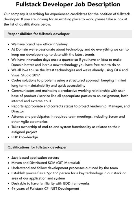 Fullstack Developer Job Description Velvet Jobs