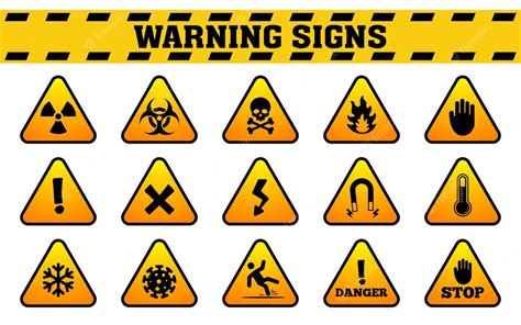 Premium Vector | Danger symbols or Warning Signs Labels Design