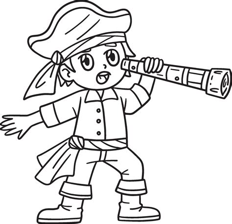 Pirate looking through Telescope Isolated Coloring 27584336 Vector Art ...