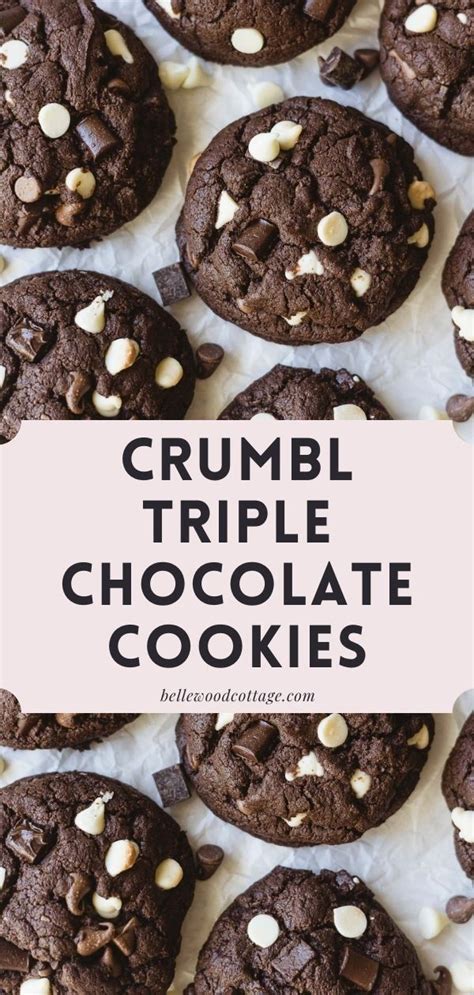 Crumbl Triple Chocolate Cookies With White Chocolate Chips On Top And