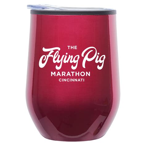 12oz Stemless Wine W Lid Pink Flying Pig Marathon