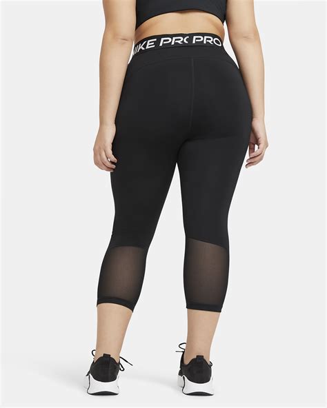 Nike Pro Women S Mid Rise Crop Mesh Panel Leggings Plus Size Nike