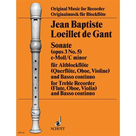 Sonata No 5 In C Minor For Treble Recorder Flute Oboe Violin And Basso