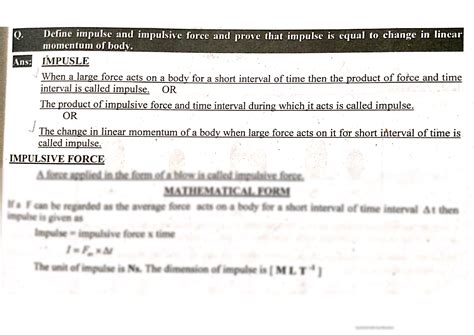 Solution Definition Of Impulse And Impulsive Force And Prove That