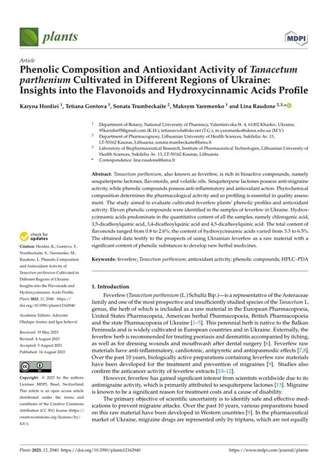 Pdf Phenolic Composition And Antioxidant Activity Of Tanacetum