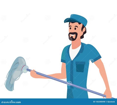 Worker Cleaning Man Mop Vector Ilustration Stock Illustration