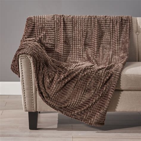 Noble House Darwin Corduroy Plush Throw Blanket Brown