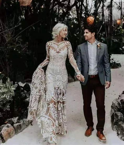 Boho Wedding Dress Lace Bridal Gown Long Sleeves Wedding Etsy