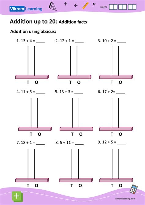 Download addition up to 20 using abacus worksheets | vikramlearning.com