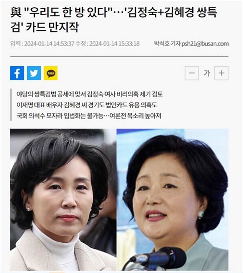 與 우리도 한 방 있다김정숙김혜경 쌍특검 카드 만지작 정치시사 에펨코리아