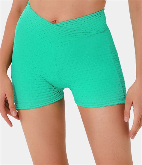 Womens Crossover Honeycomb Textured Ruched Shorts Halara