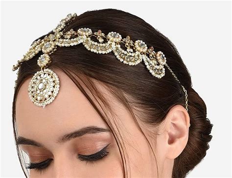 Gold White Kundan Stone Matha Patti Ethnic Jewellery Head Jewellery