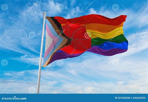 Flag Of Sex Worker Inclusive Progress Pride Waving In The Wind A Stock