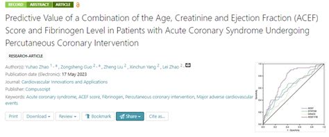 科学网—【cvia】年龄、肌酐和射血分数 Acef 评分对急性冠状动脉综合征患者介入治疗 国际科学编辑的博文