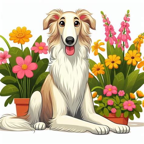 Premium Vector Cute Borzoi Dog Cartoon Vector Style White Background