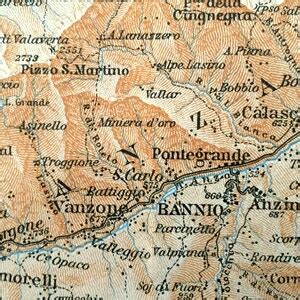 Antique 1913 Domodossola, Italy Map From Baedekers Guide Atlas Bannio ...