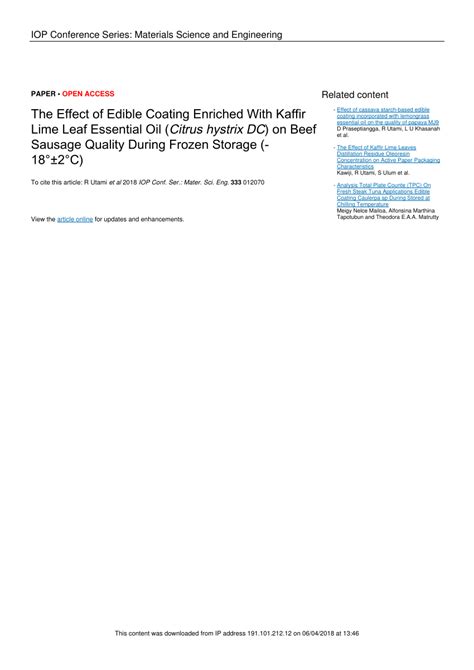 PDF The Effect Of Edible Coating Enriched With Kaffir Lime Leaf