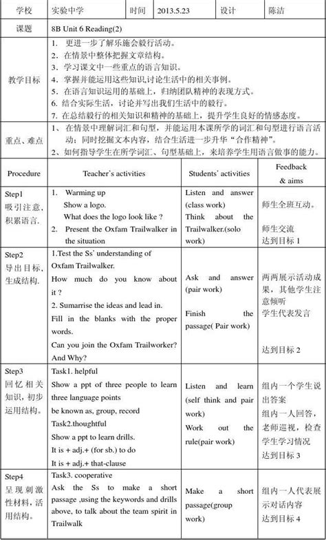 牛津初中英语教学设计 Reading 2 word文档在线阅读与下载 免费文档