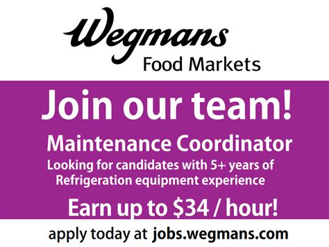 NOW HIRING: Wegmans Hiring for Refrigeration Maintenance Coordinator